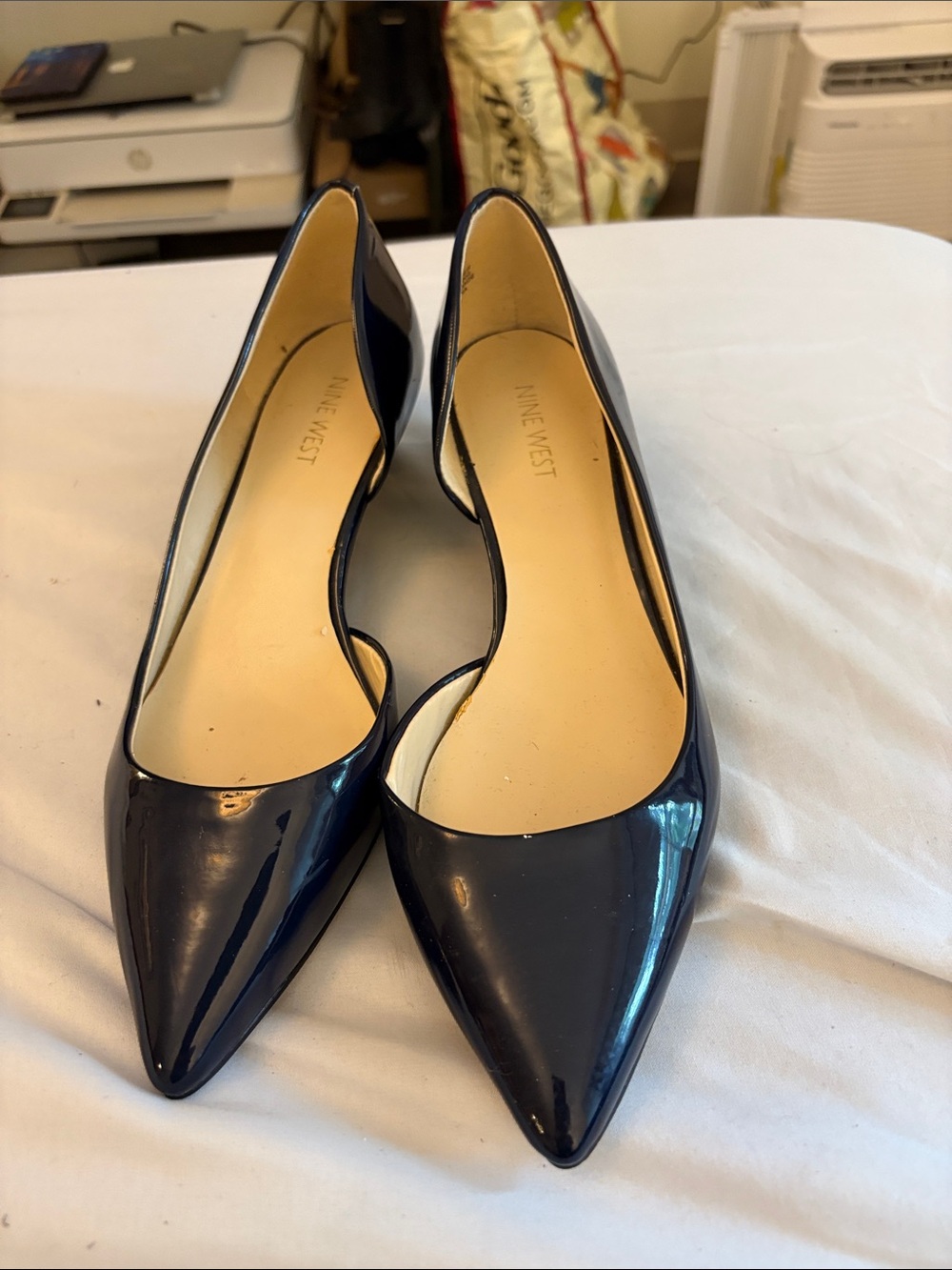 Nine West Women's Navy Patent Pointed-Toe Wedge Heel